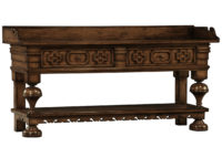 Logan decorative ornate console softa table with bottom shelf and two drawers by Woodland Furniture in Idaho Falls