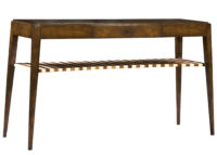 Astor modern contemporary sofa table console with drawers tapered legs and unique striped accent shelf by Woodland Furniture in Idaho Falls