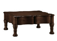 Cato traditional transitional coffee cocktail table with bun feet and curved apron by Woodland furniture in Idaho Falls