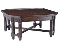 Norton transitional coffee cocktail table with octagon shape and x stretcher by Woodland furniture in Idaho Falls USA