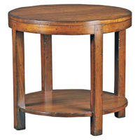 Perth transitional round modern side or end table with bottom shelf by Woodland furniture in Idaho falls